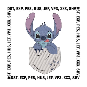 Stitch Embroidery Design - Cute Pocket Stitch Machine Embroidery Pattern (6 Sizes), Digital Download