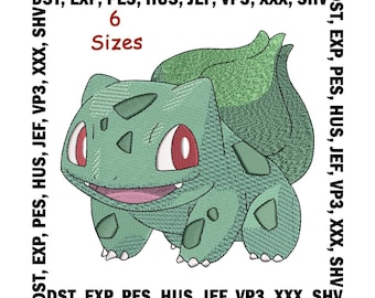 Diseño de bordado de Bulbasaur, archivos de bordado de Pokémon (6 tamaños, descarga digital)