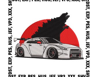 Diseño de bordado del coche Godzilla GT-R: 7 tamaños (descarga digital)