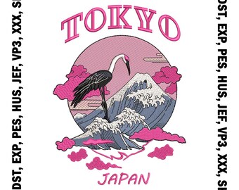 Diseño de bordado de cigüeña del Monte Fuji: Japón, Tokio (Descargar)