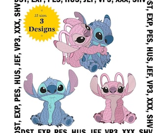 Diseños de bordado de Stitch & Angel: Pareja Disney, 23 tamaños (Descarga digital)