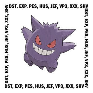 Gengar Embroidery Design, Pokeball Embroidery Files - 5 Sizes, Pokemon Embroidery Design File Download