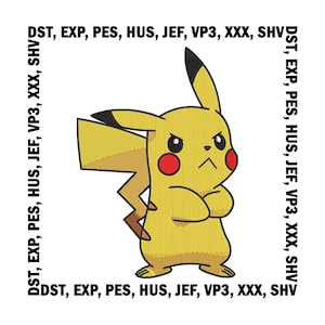 Diseño de bordado de Pokémon enojado, archivos de bordado de Pikachu - 6 tamaños, descarga digital