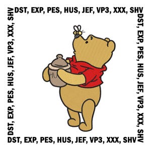 Disegno da ricamo Winnie Pooh, file da ricamo Bear Pooh - 7 dimensioni, download digitale