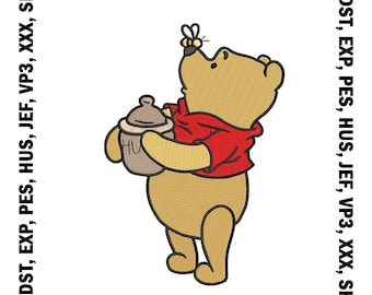 Winnie Pooh Stickdatei: Klassischer Bär, 7 Größen (Digitaler Download)