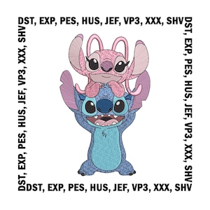 Stitch and Angel Embroidery Design, Cute Disney Love Couple Embroidery Files - 7 Sizes, Digital Download