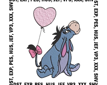 Diseño de bordado de burro Ígor, archivos de bordado de Winnie - 7 tamaños, descarga digital