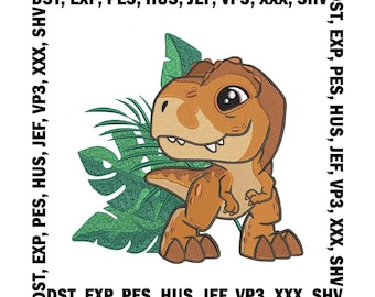 Baby T-Rex Stickdatei, Dschungel Dino Applikation (Digitaler Download)