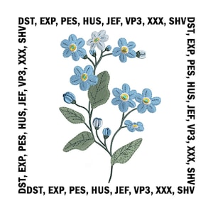 Forget Me Not Flower Embroidery Design, Blue Wildflower Embroidery Files - 6 Sizes, Digital Download