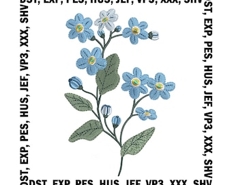 Forget Me Not Flower Embroidery Design, Blue Wildflower Embroidery Files - 6 Sizes, Digital Download
