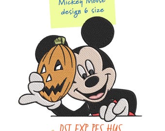 Halloween Mickey Mouse Embroidery Design, Pumpkin Lantern Embroidery Machine File - 6 Sizes, Digital download