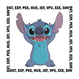 Happy Stitch Embroidery Design, Lilo and Stitch Embroidery Files - 9 Sizes, Cute Angel Digital Download