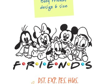 ディズニーフレンズ刺繍デザイン：ミッキー、ミニー、グーフィー（デジタルダウンロード、6サイズ）