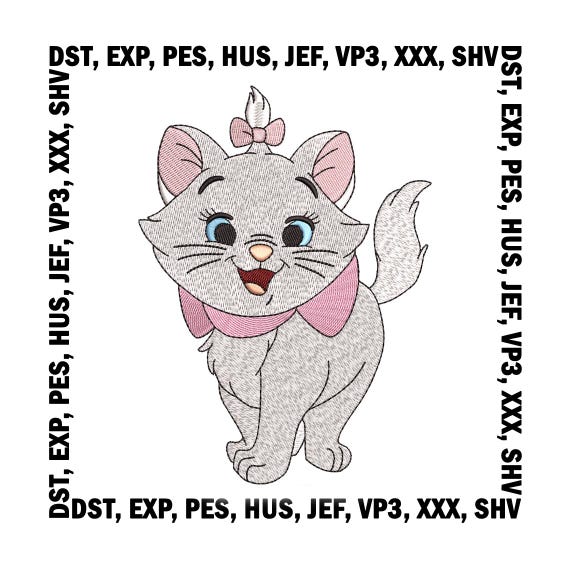 Cat Marie Embroidery Design, Kitten Embroidery Files - 8 Sizes, Digital Download