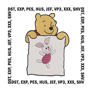Winnie Pooh Stickmuster, Bär Pooh hält Ferkel Zeichnung Stickdateien - 6 Größen, digitaler Download