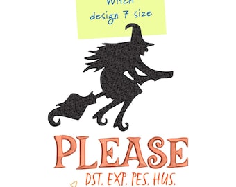 Witch Broom Embroidery Design, Spooky Halloween Machine Embroidery Files - 7 Sizes, Digital download