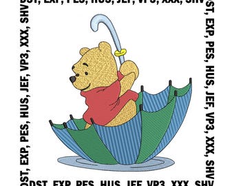 Winnie the Pooh Embroidery Design, Umbrella Bear, 6 Sizes (Digital Download)