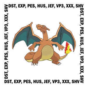 Charizard Embroidery Design, Anime Embroidery Files - 5 Sizes, Digital download