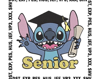 Diseño de bordado de punto de graduación, archivo de dibujos animados de Disney (descarga digital)