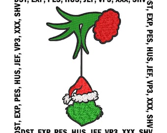 Grinch Hand Embroidery Design: Christmas Machine Embroidery File, 4 Sizes (Digital Download)