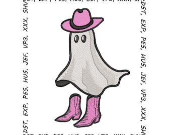 Diseño de bordado de fantasma vaquero: aplique de Halloween del oeste (descarga digital)