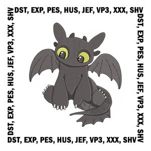 Diseño de bordado Toothless, archivos de bordado de dibujos animados - 4 tamaños, descarga digital
