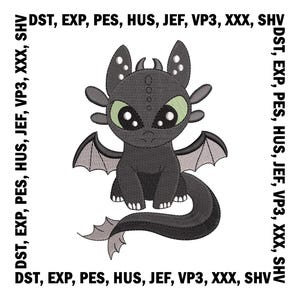Toothless Embroidery Design, Dragon Embroidery Files - 5 Sizes, Digital Download