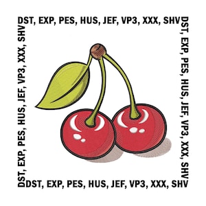 Cherry Embroidery Design: Fruit Machine Embroidery File (6 Sizes) (Digital Download)