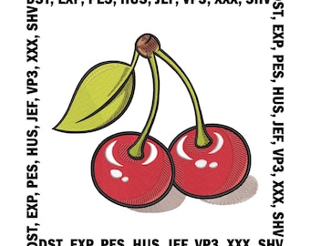 Cherry Embroidery Design: Fruit Machine Embroidery File (6 Sizes) (Digital Download)