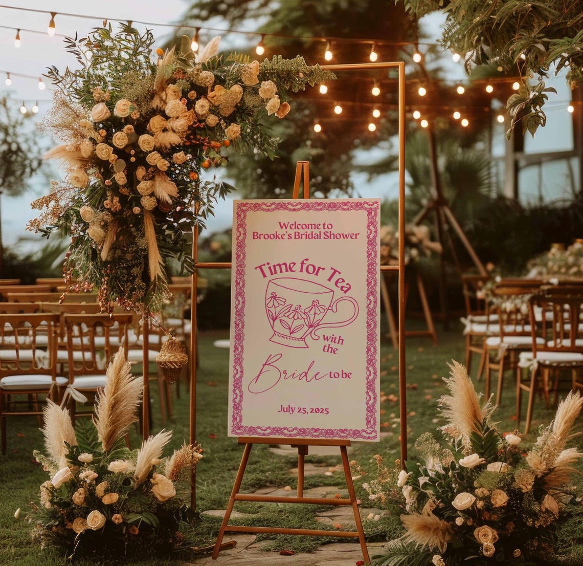 Time For Tea Sign Time for Tea Bridal Shower Sign FULLY EDITABLE, Colorful Bridal Shower ...