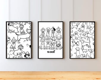 3er Pack Hundeliebhaber DIGITAL DOWNLOAD Minimalistische Wandkunst, Hund Wohnzimmer Dekor, schwarz und weiß, moderne Kunst, Hunde