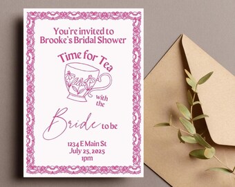 Invitación para despedida de soltera con té COMPLETAMENTE EDITABLE, despedida de soltera colorida, despedida de soltera rosa, despedida de soltera con té, invitación para despedida de soltera