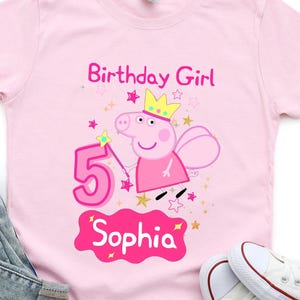 Pig Birthday Shirt for Toddler Girl, Custom Peppa Piglet Family Tees, Personalized Pink Birthday Outfit