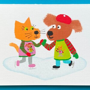 犬と猫のかわいい出会いのグリーティングカード