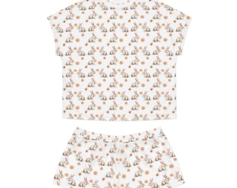 Easter Bunny Girls Pajamas Set, Women's Sleepwear, Cute Rabbit PJs, Spring Short PJ Set, Holiday Gift