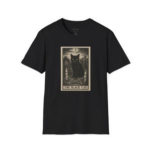 Camiseta unisex suave con Gato de la Carta del Tarot Negra, camiseta de bruja, ropa ocultista, camiseta de pentáculo, top gótico