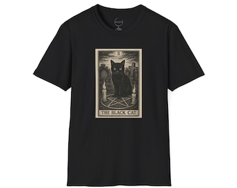 Black Tarot Card Cat Unisex Softstyle T-Shirt, Witchy Tee, Occult Clothing, Pentacle Shirt, Goth Top