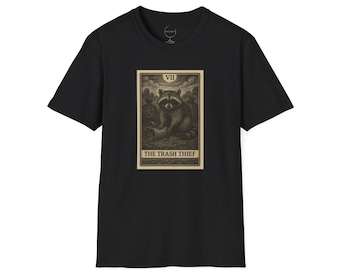 The Trash Thief Tarot Raccoon Tshirt, Graphic Tee, Black Unisex Shirt, Animal Lover Gift, Occult Clothing
