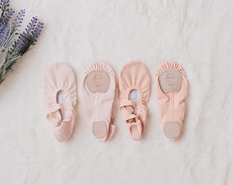 Professionella baletttofflor för flickor och kvinnor – Delade kanvasdansskor med hel lädersula | Rosa eller ljusrosa | Storlek 22–45