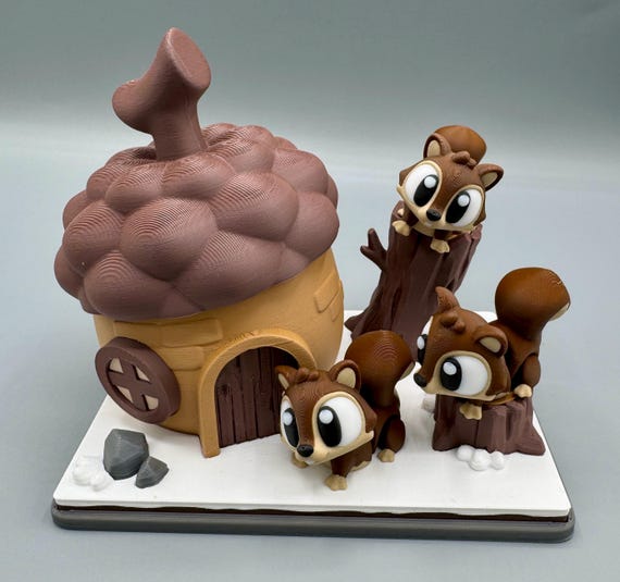 Flexi Squirrel Acorn House Playset – 3D Printed Articulated Squirrel Toy