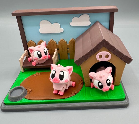 Flexi Pig Pen Playset – 3D Printed Pigs