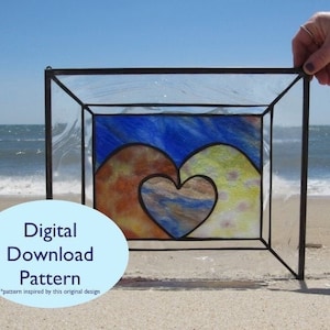 STAINED GLASS PATTERN, Waves of Love Stained Glass Pattern, Digital Download Pattern, Wave Window, Waves Stained Glass Panel by SwellColors
