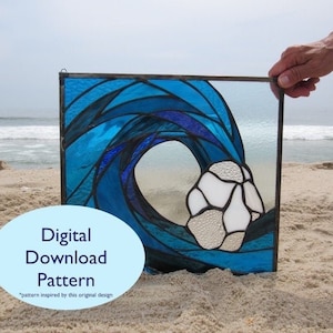 STAINED GLASS PATTERN, Wave Stained Glass Pattern, Digital Download Pattern, Wave Window, Ocean Waves Stained Glass Panel by SwellColors