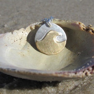 Mixed METAL WAVE NECKLACE, Sterling Silver Brass Handmade, Wave Jewelry, Surf Style, Surfer Gift, Custom Beach Accessories, Coastal Style