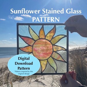 STAINED GLASS PATTERN, Sunflower Stained Glass Pattern, Digital Download Pattern, Sunflower Window, Stained Glass Diy Panel Kit, Learn Diy