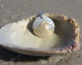 Mixed METAL WAVE NECKLACE, Sterling Silver Brass Handmade, Wave Jewelry, Surf Style, Surfer Gift, Custom Beach Accessories, Coastal Style