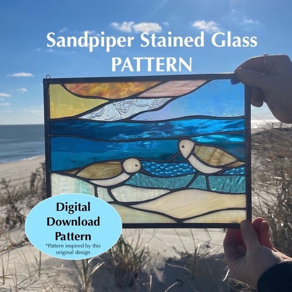 STAINED GLASS PATTERN, Sandpiper Stained Glass Pattern, Digital Download Pattern, Sandpiper Window, Seagull Stained Glass Panel Diy, Glass