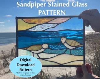 STAINED GLASS PATTERN, Sandpiper Stained Glass Pattern, Digital Download Pattern, Sandpiper Window, Seagull Stained Glass Panel Diy, Glass