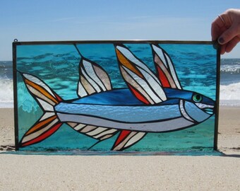 banana leaf art beach home decor window glass kitchen window art turquoise sky STAINED GLASS LEAF plant lover gift tropical glass