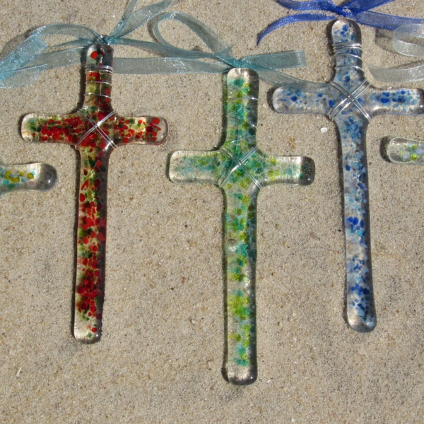 Glass Cross Infused With Sand from Israel
